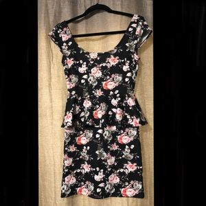 XS floral print black dress